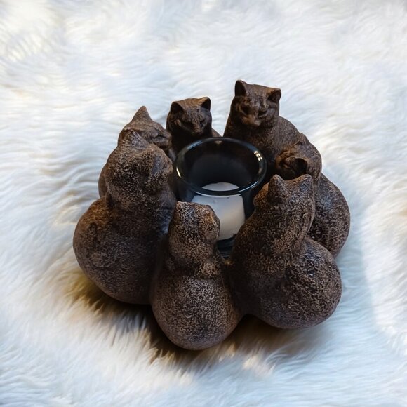 Windstone Editions Circle of Cats Candle Holder Mineral Stone VTG Collectible - Picture 2 of 15